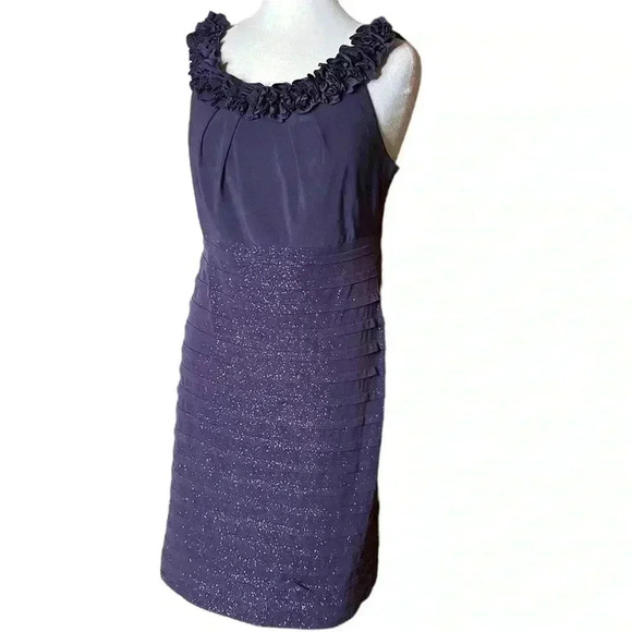 R & M Richards Dresses & Skirts - R&M Richards Size 14 Formal cocktail dress Purple sparkly skirt floral collared